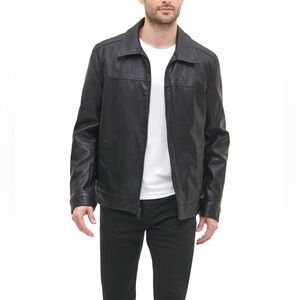 Tommy Hilfiger Men’s Faux Leather Black Laydown Collar Jacket NWT XL